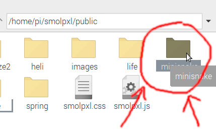Double-clicking the new minisnake folder