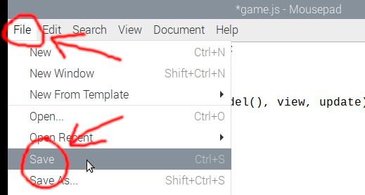 Choosing "File", then "Save"