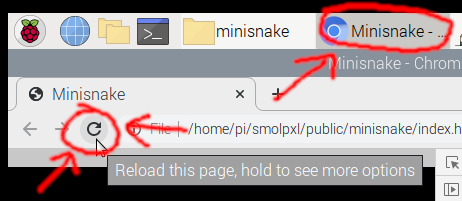 Switching back to Chromium in the top bar, then clicking the refresh button