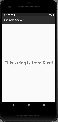 Proof that I did this on Android: Android emulator showing a label "This string is from Rust!"