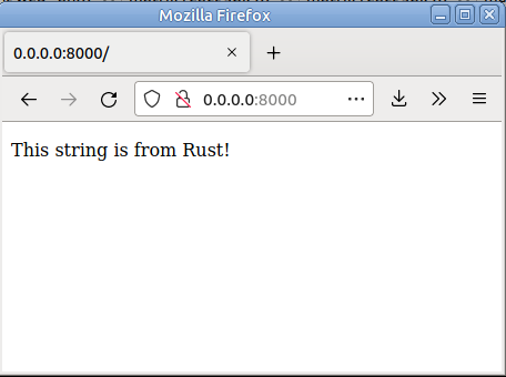 Proof that I did this on Web - Firefox showing "This string is from Rust!"