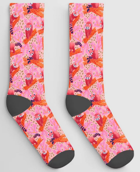 A pair of socks with a Red Panda design